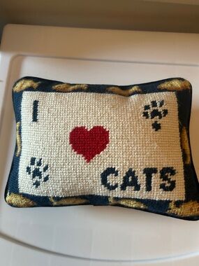 I Heart Cats Decorative Cat Pillow - Red, Navy & Cream